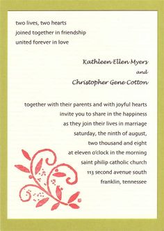 a wedding card with the words, two hearts joined together in friends united forever on it