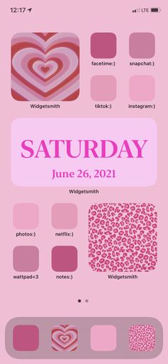 a pink poster with hearts on it and the words saturday written in different font styles