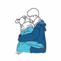 a drawing of two people hugging each other