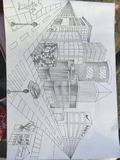 a drawing of a city with lots of buildings