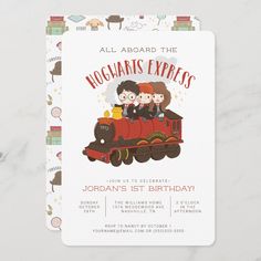 this is an image of a children's birthday card with the words hogwarts express on it