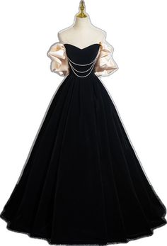 Black Dress With Pleated Bodice For Prom, Black Pleated Bodice Dress For Prom, Elegant Black Ball Gown For Prom, Elegant Black Ball Gown For Banquet, Velvet Ball Gown For Wedding, Elegant Velvet Gown For Evening, Dramatic Black Formal Evening Dress, Elegant Velvet Ball Gown Evening Dress, Black Ball Gown With Fitted Bodice For Evening