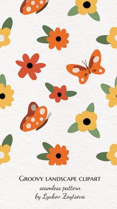 the cover of grooy landscape clipart, featuring orange and yellow flowers on white paper