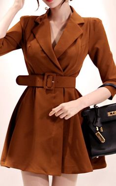 $49.90 Brown Spring Jacket With Waist Belt. It is sexy, comfy and classy. It is good for professional business work office look. For elegant ladies, teens and women. Black Long Sleeve Sweater, Dress Sleeve Length, Spring Coat, Estilo Chic, Business Work, Spring Jackets, Formal Style, Work Office, Streetwear Women