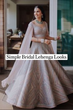 a woman in a wedding dress with the words simple bridal lehenga looks