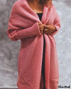 Olivia Mark - Long open cardigan with batwing sleeves Chunky Coat, Long Open Cardigan, Bat Sleeve, Chunky Cardigan, Pink Dark, Knitted Coat, Oversized Cardigan, Cardigan Fashion, Open Cardigan