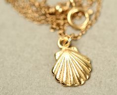 Gold shell necklace - tiny shell necklace - sea shell necklace - a tiny gold sea shell on a 14k gold vermeil chain This perfectly cute and tiny 14k gold vermeil sea shell hangs happily from a 16 inch 14k gold vermeil chain. Please feel free to select a different length chain if you prefer! This little beauty measures 10mm and is also available in sterling silver :) ♥ Need a set of matching earrings? https://www.etsy.com/listing/481107139/tiny-gold-shell-earrings-clam-shell?ref=shop_home_active_1 Dainty Gold Shell Charm Necklace, Dainty Gold Shell-shaped Necklace, Dainty Gold Shell Necklace, Gold Shell Necklace, Sea Shell Necklace, Seashell Necklace, Clam Shell, Shell Necklace, Shell Earrings