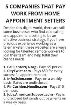 an advertisement with the words 5 companies that pay work from home appointments on it