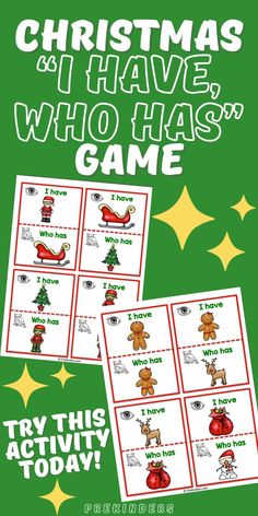 The kids in my class love these "I Have, Who Has" card games. I have created a fun version for Christmas. Bring these out when your class gets antsy from all the holiday excitement or use them for a Christmas party game. This game can be played as a large group or a small group game. It also works as a great transition activity. Use this free printable game during Christmas, and your class will ask you to play it again and again! Preschool Christmas Games, Transition Activities, Kindergarten Units, Preschool Christmas Activities, Starbucks Orders, Keep Kids Busy, Transitional Kindergarten, Christmas Centers, Free Printable Games