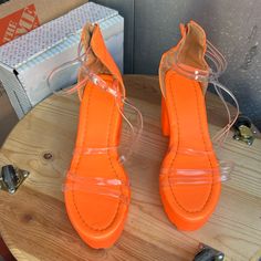 Brand New Orange Synthetic Heels With Round Toe, Orange Synthetic Round Toe Heels, Orange Platform Heels With Synthetic Material, Orange Platform Heels In Synthetic Material, Orange Synthetic Platform Heels, Trendy Orange Synthetic Heels, Fashion Nova Shoes, Shoe Brands, Shoes Women Heels