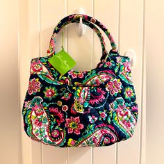 Brand New With Tag Great For Everyday Use Bright And Colorful No Inside Pocket Dimensions: 10.5" W (Top) 12" W (Bottom) 8" H X 4" D 6” Handle Drop Summer Plans, Mini Tote, Vera Bradley, Inside Pocket, Mini Bag, Pink And Green, Paisley, Bag Lady, Handbags