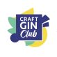 the craft gin club logo is shown in blue and yellow colors with green leaves on it