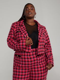 Fashion To Figure - Cropped Houndstooth Blazer | New York & Company Plus Size Cropped, Figure Dress, Dress Date Night, Workwear Essentials, Plus Size Blazer, Chic Blazer, Wear To Work Dress, Fashion To Figure, Houndstooth Blazer