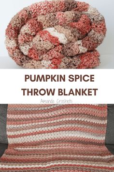 pumpkin spice throw blanket with text overlay that reads, pumpkin spice throw blanket and the title