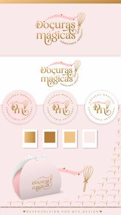 a pink and gold business card with the words pocuras magica on it