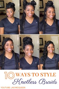 How To Pack Scanty Braids, French Braid With Knotless Braids, Knotless Braids Hairstyles Updo Wedding, Styled Box Braids For Wedding, Updo Knotless Braids For Black Hair, Knotless Braids With Curly Ends Updo, Bohemian Knotless Braids Updo, Wedding Knotless Braids, Knotless Braid Bun Tutorial