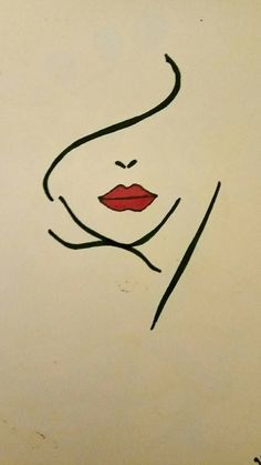 a drawing of a woman's face with red lips