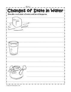 the worksheet for changing states in water, including ice and an ice bucket