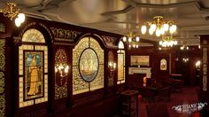 an ornately decorated room with stained glass windows