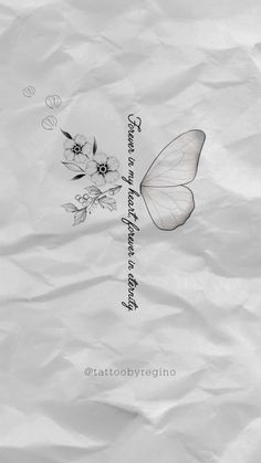 a white paper with some flowers and a butterfly on it