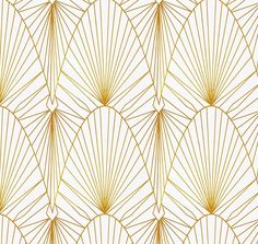 an art deco style wallpaper with gold lines and fan shaped shapes on white background