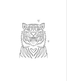 a tiger's face with hearts on the chest and eyes drawn in black ink