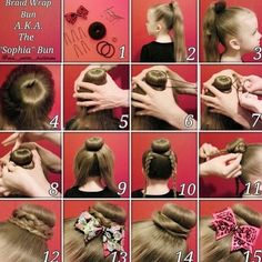 Sophia Lucia bun Braided Ballerina Bun, Hair Doughnut Bun, Bun Toturial, Tinker Bell Bun, Bun With Donut, Wrap Braids, Hair Bun Donut, Donut Hair Bun, Sock Bun Hairstyles