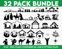 christmas clipart bundle for silhouettes and paper crafts, includes 32 svg files