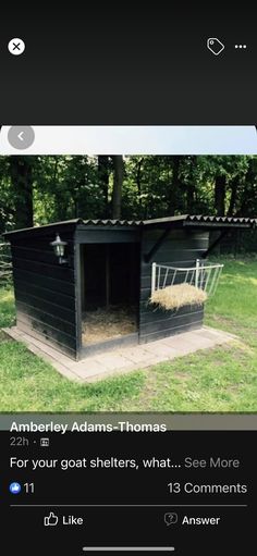 the dog house has hay in it and is being displayed on an iphone screen with text that reads,