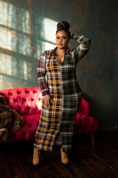 Long Sleeve Dress Plus Size, New York Vibes, Sleeve Model, Stretch Dress, Dress Plus Size, Plaid Dress, I Dress, Fashion Statement, Plus Size Dresses