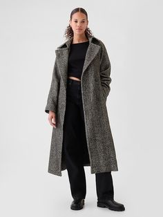 Double-Breasted Herringbone Belted Trench Coat Herringbone Wool Coat, Herringbone Coat, Outfits For Fall, Black Herringbone, Wardrobe Wishlist, Jeans Outfits, Belted Trench Coat, Woolen Coat, 2024 Fashion