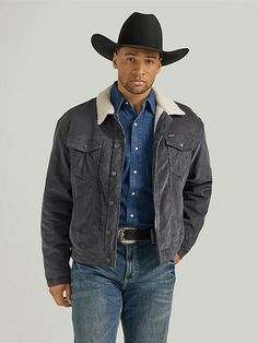 A COLD-WEATHER CLOSET STAPLE FOR COWBOYS When it comes to completing your fall and winter wardrobe, you really can't go wrong with a time-tested style in a cozy fabric. This Cowboy Cut jacket features a sherpa-lined body and quilt-lined sleeves for an unbeatable combination of comfort and style that provides the perfect solution for crisp days and chilly nights. It comes with the Western styling that's signature to Wrangler jackets: spade chest pockets with 'W' stitching, front chest pockets wit Western Style Long Sleeve Cotton Outerwear, Winter Outerwear With Pockets For Rodeo, Western Style Cotton Winter Outerwear, Winter Rodeo Outerwear With Pockets, Casual Cotton Outerwear For Rodeo, Western Denim Jacket With Pockets For Winter, Western Style Long Sleeve Denim Jacket For Winter, Wrangler Jacket, Old Row