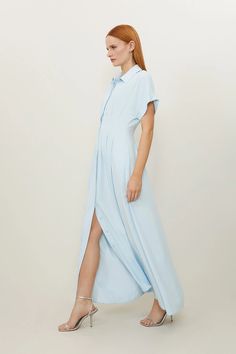 Soft Tailored Belted Darted Midi Shirt Dress | Karen Millen