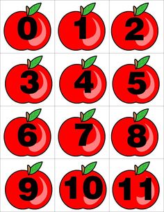 an apple number chart with numbers in the middle and one on each side, which is red