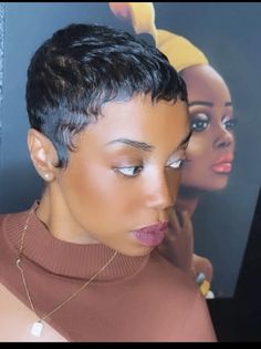 Slick Short Hairstyles Black Women, Lily Hairstyle, Very Short Pixie Haircut Black Women, Short Hair Pixie Cuts Black Women, Line Up Haircut, Short Pixie Cut Black Women, Chocolate Locs, Short Haircuts Black Hair