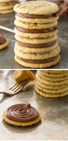 salted pb and nutella cookies stacked on top of each other