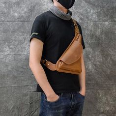 Leather Sling Backpack Dumpling Bag - Woosir Modern Brown Shoulder Bag For Outdoor, Versatile Brown Leather Chest Bag, Modern Brown Chest Bag For Everyday Use, Versatile Brown Crossbody Chest Bag, Brown Belt Bag With Adjustable Strap For Outdoor, Brown Crossbody Chest Bag For Outdoor, Versatile Brown Chest Bag For Everyday, Versatile Everyday Brown Chest Bag, Brown Crossbody Belt Bag For Outdoor