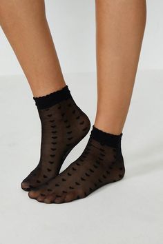 Heart Print Sheer Socks With Frill Croc Platforms, Lace Ankle Socks, Tech Pouch, Nylon Socks, Sheer Socks, Faux Leather Top, Layered Necklace Set, Beaded Drop Earrings, Urban Dresses