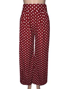 Red Polka Dot Wide Leg Bell-bottomed Pants Non-stretch Polka Dot Summer Bottoms, Summer Wide Leg Polka Dot Pants, Polka Dot Wide Leg Summer Pants, Casual Wide Leg Polka Dot Pants, Casual Polka Dot Wide Leg Pants, Casual Wide-leg Polka Dot Pants, Summer Polka Dot Pants With Elastic Waistband, Polka Dot Trousers For Spring, Spring Polka Dot Trousers