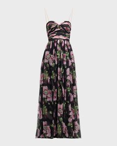 Oscar de la Renta Strapless Poppies Print Chiffon Gown | Neiman Marcus