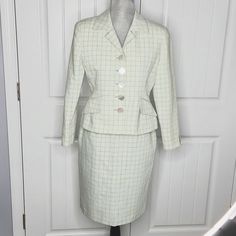 Vintage Pencil Skirt With Side Hidden Pockets. Fitted Jacket With Shoulder Pads Fully Lined Front Flap Pockets Are Still Stitched, Never Used. 5 Large Button Front And Wide Collar The Paper Tags Are Still Attached Both On Skirt And Jacket. Great Vintage Condition! Few Marks Shown In Pictures And A Couple Of Loose Threads. Size 6 Petite, Vintage Sizing Runs Smaller, Please Check Measurements In Photos! Fitted Skirt Suit With Pockets For Spring, Spring Formal Skirt Suit With Pockets, Classic Spring Skirt Suit With Pockets, Vintage Pencil Skirt, Dior Skirt, Vintage Pencil, Skirt And Jacket, 2 Piece Suit, Dior Vintage