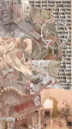 the collage shows many different things in pink and white