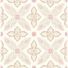 a pink and white floral pattern with leaves