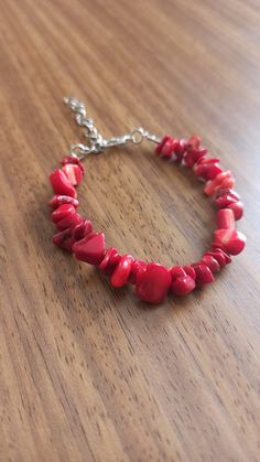 Red Crystal Gemstone Beads Bracelet, Red Coral Beaded Bracelets With Gemstone Beads, Red Beaded Coral Bracelets, Adjustable Red Crystal Bracelet With Gemstone Beads, Red Gemstone Bracelet, Coral Bracelet, Rare Stone, Red Gemstones, Energy Stones