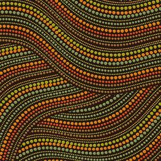 an abstract pattern made up of circles and dots in black, orange, yellow and green