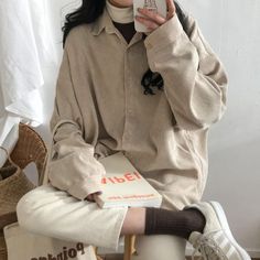 Long-Sleeve Corduroy Shirt Woman Blouse Casual, Korean Winter, Retro Coat, Fall Styles, Casual Blouse, Haiti, Stylish Outfits, Sleeve Styles, Chic Style