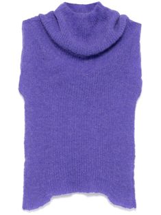 purple wool blend ribbed knit brushed effect high neck short sleeves asymmetric hem Wardrobe Edit, Yoko London, Knitted Top, Exclusive Fashion, Ballet Flat Shoes, Lady Dior, Asymmetric Hem, Jacket Tops, Denim Dress