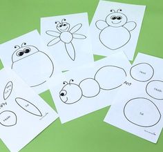 four printables with pictures of bugs on them, one for the letter o