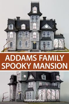 the addams family spooky mansion is on display in this book cover image