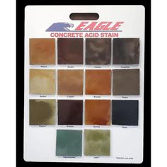 the eagle concrete acid stain is shown in various colors and sizes, including brown, green,